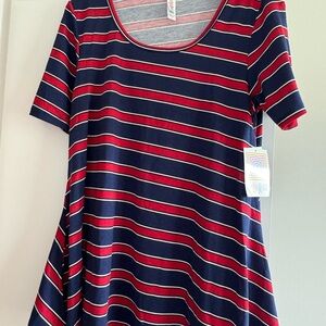 LuLaRoe Women’s Blue and Red Short Sleeve Perfect T Size S